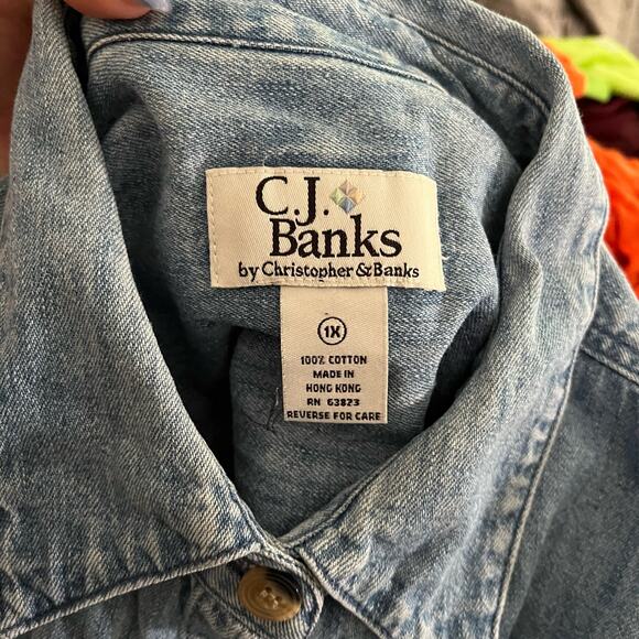 Vtg Y2K 2000s Plus Size Christmas Holiday Denim Shirt Wmns 1X Granny Cottagecore - Picture 11 of 12